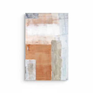 Elegante arte en lienzo con estampado abstracto geométrico en terracota y azul, arte en vidrio templado - Product Image 2