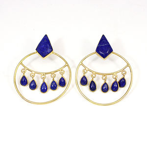 High Quality Handmade Brass Earrings Natural <b>Lapis</b> <b>Lazuli</b> Gemstone Gold Plated Trendy Wedding Party Style for Women's Gift - Product Image 1