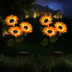 Luzes LED para gramado, flores artificiais, girassol, iluminação solar para jardim, plug de aterramento, luz solar para jardim