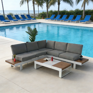 Ensemble de canapés d'angle en <span class=keywords><strong>bois</strong></span> et aluminium pour <span class=keywords><strong>salon</strong></span> de <span class=keywords><strong>jardin</strong></span> de luxe pour projet hôtelier, mobilier de patio extérieur - Product Image 1