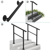 Mains courantes extérieures à 3 marches Rampe d'escalier en fer forgé pour marches en béton Durable Noir Porche Pont Escalier Mains courantes