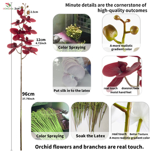 Honghua Handgefertigte Cymbidium-Blume Weiß-Rot Echt Aussehend 8 Köpfe Latex Phalaenopsis Künstliche Orchidee für Abschlussfeier Muttertag - Product Image 5