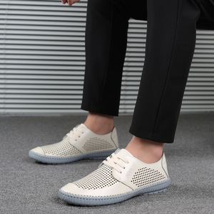 Sandali da uomo estivi, vera pelle, traspirante, cavo, di mezza età, bianco, scarpe da papà, Sole morbido, scarpe da uomo con superficie morbida - Product Image 4