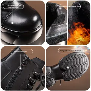 חורף נשים מגפי עור אמיתי בגודל קטן העקב גבוה 8 ס "מ + טריז גובה קצר-הגדלת הבוהן פלטפורמה - Product Image 4