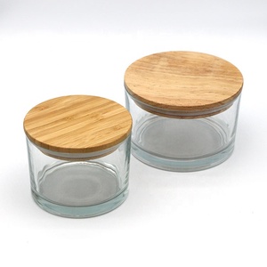wholesale clear glass candle jar with bamboo lid