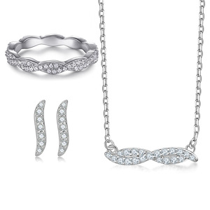 Mode Simple Ensemble de Bijoux Fine Jewelry Diamonds Halo S925 Sterling Silver Classic Jewelry Set - Product Image 1