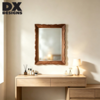 Miroir mural en bois sculpté à la main DX Designs, bord ondulé festonné, miroir décoratif encadré de bois vintage pour salle de bain, salon