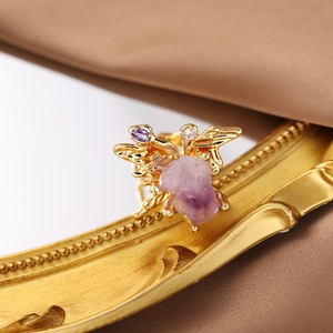 Modische 18k Vergoldete Schmuckstücke Lila Kristall Echte Edelstein-Ringe Naturstein-Ringe für Männer und Frauen - Product Image 2