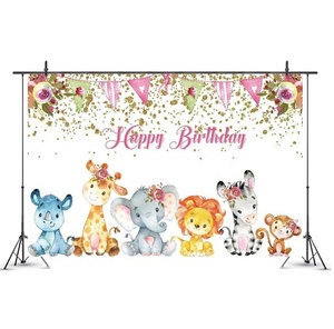 7x5ft Happy <span class=keywords><strong>Birthday</strong></span> Party Hintergrund Vinyl Niedliche Tier-Dschungel-Safari Cartoon-Zoo-Wald Dekoration Banner für Heim-Fotografie - Product Image 5