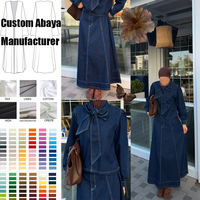 Ensemble Abaya deux pièces bleu denim personnalisé avec ceinture, taille froncée, vêtements modestes pour femmes musulmanes, Abaya tendance