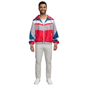 Chaqueta Universitaria Retro Vintage de los 80s y 90s para Hombre, Ligera, con Capucha, de Lona, Cortavientos, Impermeable, con Cierre, Tallas Grandes - Product Image 1
