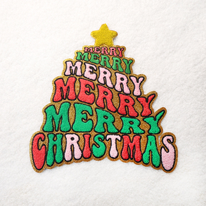 Parche de chenilla con purpurina navideña personalizable de alta calidad, parches bordados de sarga para planchar para decoraciones navideñas, venta al por mayor - Product Image 3