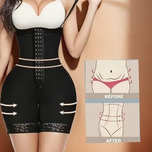 Faja colombiana para mujer con cierre frontal y cremallera, alta compresión, control de abdomen, levantador de glúteos, encaje, moldeador hasta medio muslo - Product Image 1