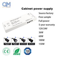 36W/60W/100W/150W Penggerak Kabinet LED PFC Ultra Tipis Tegangan Konstan 100-240V/200-240VAC-DC 12V 24V IP20 Catu Daya Strip LED