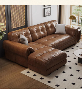 Ý tối giản sofa da phòng khách căn hộ nhỏ tai voi thẳng sofa pháp phong cách retro màu nâu mới - Product Image 6