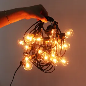 Bombillas impermeables para exteriores, tira de luz de filamento Retro Edison de grado comercial, guirnalda de farolas para fiestas y vacaciones de calle, 8M, 25 G40