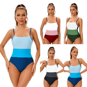 Traje de baño de fitness transpirable ecológico para mujeres americanas europeas Diseño de espalda recortado con estampado de patrón sólido elegante-Tallas grandes - Product Image 1