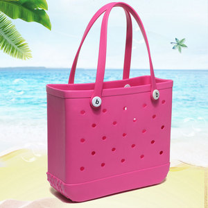 Bolsa de Playa Resistente al Agua de EVA, Diseño Portátil de Mano y Bandolera, con Orificios de Almacenamiento, Decoración de Letras en Color Sólido, Moderna y Grande - Product Image 3