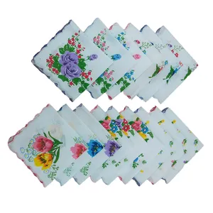 Pañuelo bordado de flores para mujer, 5 unidades, 28cm, algodón