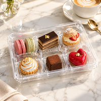 Boîte à pâtisserie transparente en PET à 6 compartiments avec séparateurs et couvercle plat pour l'emballage de desserts et de biscuits, vente en gros personnalisée