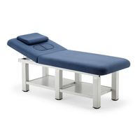 Table de massage à cadre métallique, lit de massage réglable en deux sections avec étagère de rangement, revêtement en tissu pour spa et salon de beauté