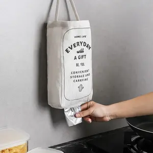 אופנה בד חומר קיר הר פלסטיק תיק מחזיק מטבח מכולת תיק dispenser לשימוש חוזר אשפה תיק ארגונית