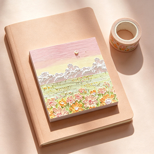 Colorful Flower Field Memo Pad With Pastel Sky And Crescent Moon Design 70 Sheets Per Pad For Office School Use - Product Image 3