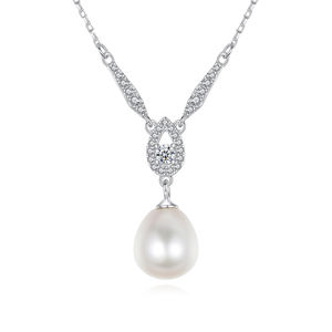 Hot-selling S925 Sterling <b>Silver</b> Freshwater Pearl Pendant <b>Necklace</b> Exquisite Teardrop Zirconia <b>Necklace</b> - Product Image 1
