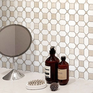 Captivating Geometric Design Elegant <strong>White</strong> Cream Marfil Natural Marble <strong>Mosaic</strong> <strong>Tile</strong> for Interior Wall Villa Use European Style - Product Image 5