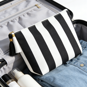 Corduroy Striped Zipper Closure Storage <strong>Bag</strong> Contrasting Color Simple Fashionable Makeup <strong>Bag</strong> Large Capacity Portable Convenient - Product Image 3