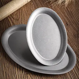 Bandeja de restaurante de acero inoxidable 304 con disco ovalado en forma de huevo personalizado al por mayor, plato de postre, plato para hornear barbacoa
