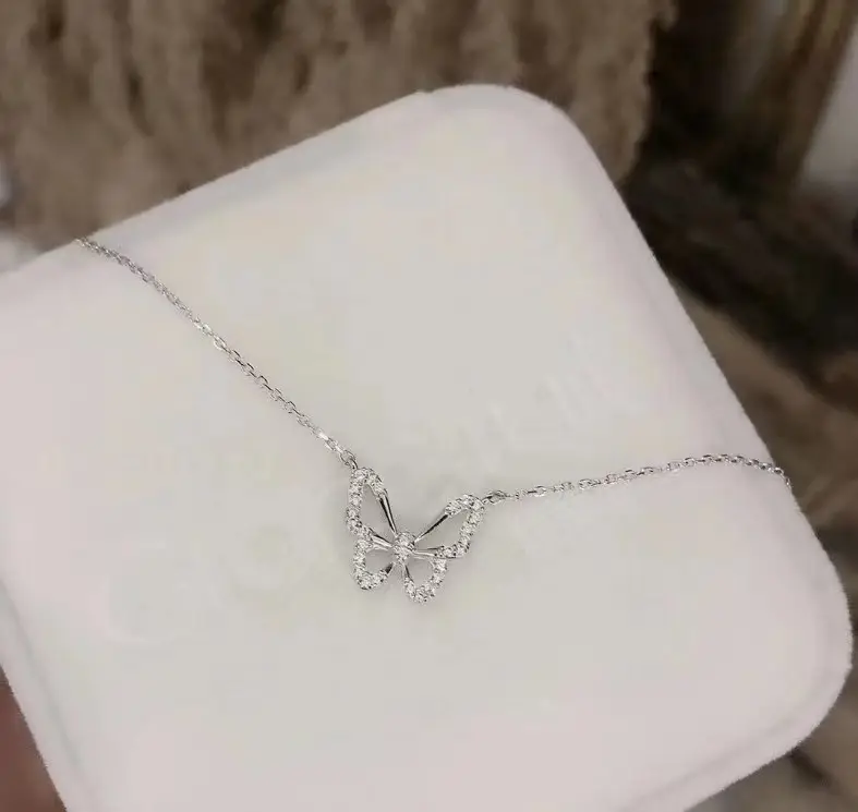 2023 Silber Farbe Schmetterling Halsketten für Frauen Zierliche Zirkon Anhänger Choker Halskette Ins Hot Sale Ketten Schmuck