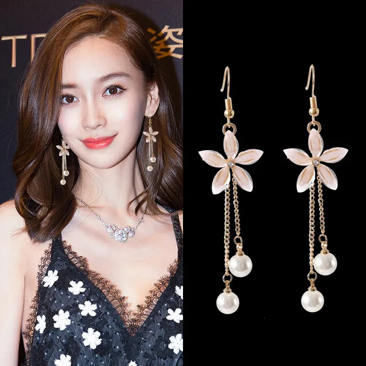hot selling fashion earrings 2021 trendy Korean style stainless steel pendant earring stud set with freshwater long pearl shell