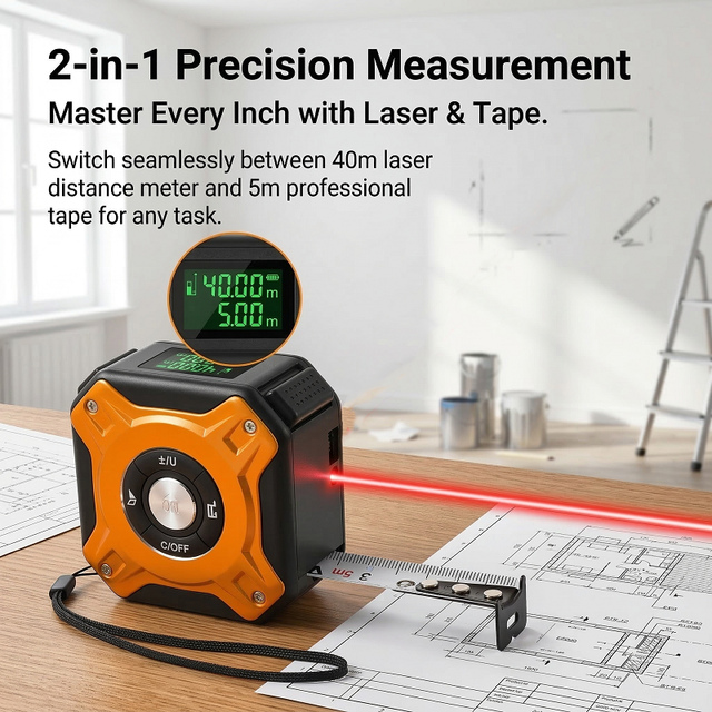 High Precision 2-in-1 Laser Measure Tool 5M Tape + 40M Laser Distance Meter for Construction
