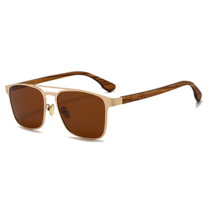 Wholesale TAC Polarized Fashion <b>Sunglasses</b> <b>Square</b> Stainless Frame Wooded Temple UV400 - Product Image 4
