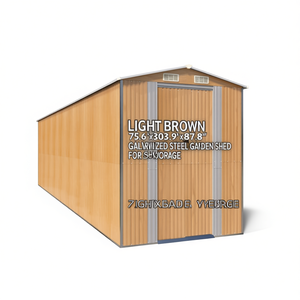 Caseta de jardín de acero galvanizado marrón claro 75.6x303.9x87.8 pulgadas, estructura de almacenamiento con techo a dos aguas para uso exterior - Product Image 1