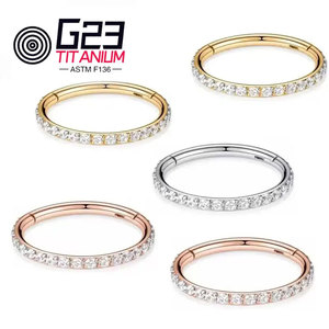Anillos de <span class=keywords><strong>Titanio</strong></span> G23 para la Nariz, Septum, Clicker, Cartílago de la Oreja, Tragus, Hélix, <span class=keywords><strong>Daith</strong></span>, Aros, 16G 18G, Joyería para Piercing Corporal con Circonita Cúbica - Product Image 1