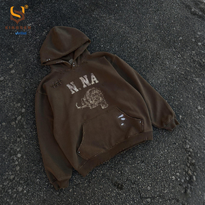 Custom Printed Retro Washed Wholesale Men's Hoodies Loose Fitting Heavyweight 100% Cotton Hoodie Hip-Hop Men's Hoodies - Product Image 3