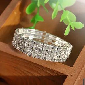 DAIHE Set-3391 Luxury Full Diamond Sparkly Rhinestone Collar Bracelet Drop Earrings Set Bridal