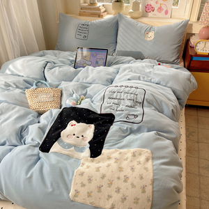 2026 Wholesale <strong>Dog</strong> Applique Embroidery Bedding Set - Soft Washed Polyester Feel <strong>Duvet</strong> Cover + Pillowcases (4PCS) - Product Image 2
