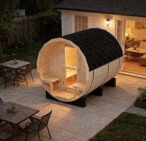 Sauna à vapeur ergonomique en forme de baril pour le bien-être holistique, thérapeutique, grand modèle pour 4 à 6 personnes, sauna en bois massif - Product Image 1