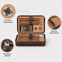 Humidor de voyage en cuir PU pour cigares, étui de rangement humidifié en bois de cèdre espagnol avec plateau amovible