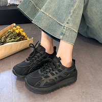Ballerines pour femmes, chaussures de marche respirantes en mesh, baskets rétro épaisses, baskets de sport à lacets