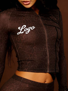 Ensemble <span class=keywords><strong>de</strong></span> yoga personnalisé 2 pièces imprimé guépard, ensemble <span class=keywords><strong>de</strong></span> sport à manches longues pour femme, leggings évasés à taille repliable, <span class=keywords><strong>tenue</strong></span> <span class=keywords><strong>de</strong></span> yoga en coton, vêtements pour femme - Product Image 5
