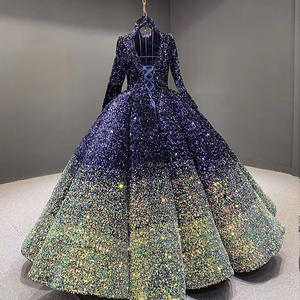 فستان حفلة جديد لحفلات الزفاف الملكية الفاخرة وخطوبة كوينسيانيرا ووصيفات العروس، فستان سهرة أنيق بتصميم عتيق مرصع بالترتر وذو ياقة منسدلة وأكمام عادية - Product Image 4