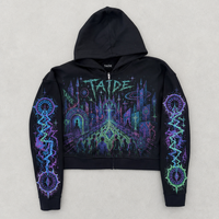 Sweat à capuche court noir personnalisé TaiDe avec logo, imprimé sur toute la surface, service OEM en gros, fabricant de vêtements à marque blanche pour hommes
