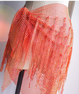 Falda de malla con borlas y diamantes de imitación, de una pieza, con pañuelo para la cadera y flecos, para baile latino y jazz, para mujer - Product Image 2