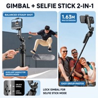 Perche à selfie portable avec cardan rotatif à 360°, suivi du visage IA, trépied quadripode et contrôle à distance pour l'extérieur