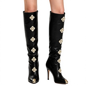 Bottes hautes occidentales unies pour femmes, à boucle, bout pointu, talon aiguille, fermeture éclair latérale, pour l'hiver et l'automne - Product Image 3