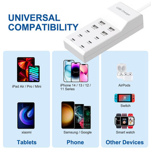 VINISEM Cargador Inteligente 10 en 1 USB y Tipo-C para Oficina/Ordenador Portátil Cable <span class=keywords><strong>de</strong></span> 2m, 10 Salidas para Teléfono Blanco con Enchufe EE. UU./Reino Unido/UE - Product Image 2